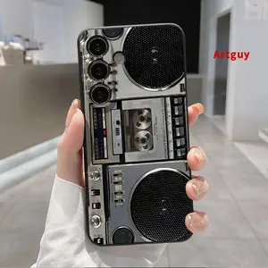 Straight Edge Phone Case for Samsung S24 ultra plus S25 S23 S22 Ultra Plus Retro Radio Pattern Drop Protection Shockproof Soft Silicone smartphone Cover
