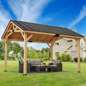 12x15 ft Spruce Wood Solid Wood Gazebo, Hardtop Gazebo, Waterproof Asphalt Roof, for Patio, Lawn, Garden, Easy Installation