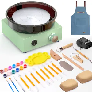 【DealsForYouDays】Mini Pottery Wheel Kit, Dual-Rotation Clay Making Machine with Sturdy Metal Frame, Removable Splash Guard & 18PCS Sculpting Tools, Portable DIY Set, Ideal Gift for Beginners for Home Art Projects