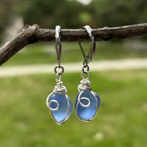 Aqua Sea Glass Earrings for Women Seaglass Jewelry Gifts for Mom Grandma Girlfriend Lover Daughter Friend Anniversary Birthday Graduation Christmas Halloween Valentine's Day Mother's Day