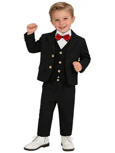 Boys 4-Piece Suits, Outfit for Toddlers & Teens (Blazer + Vest + Pants + Bow Tie), 6 Colors: Black, White, Gray, Navy Blue, Pink, Ideal for Weddings, Birthdays, School Performances, Graduations, Photoshoots, Daily & Formal Wear-Shirt Not Included