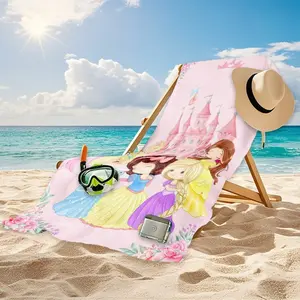 Princess Castle Beach Towel for Girls, Super Absorbent Microfiber Towel for Pool Parties, Quick-Dry Summer Outdoor Use, Sand and Sun Protection