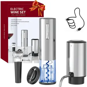 Rechargeable Electric Wine Opener Set, 4-in-1 Automatic Opener Kit with Aerator Pourer, Foil Cutter, Vacuum Pump and Stoppers - Ideal Gift for Mother's Day, Father's Day, Birthday and Anniversary