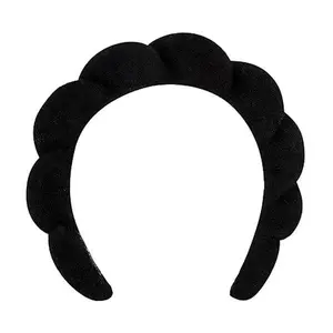 Women Spa Headband for Washing Face Makeup Headband Puffy Sponge Headbands Skincare Headbands for Women Girls Terry Cloth Headband for Skincare Makeup Removal Shower Hair Accessories (Black)