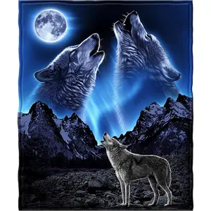 Ultra-Soft Howling Wolf Pattern Flannel Blanket  Comfortable and Warm Suitable for Sofa Bed Office and Travel  All-Season Versatile Gift