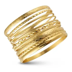 Textured Bangle Bracelet Set (10-Piece) Gold / Silver Mixing And Matching Accessor Jewelry