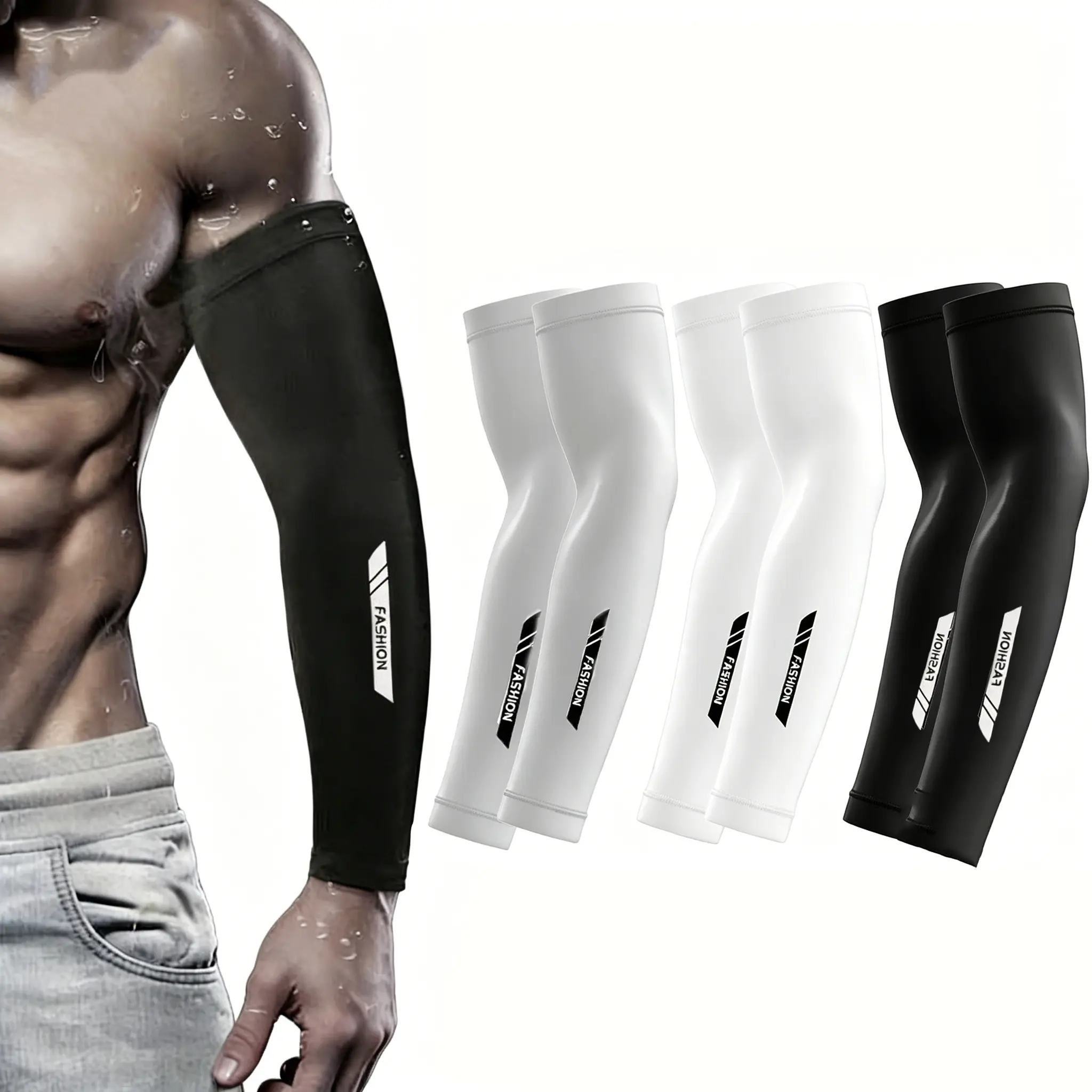 6 PCS Ice-Silk Non-Slip Silicone Grip Compression Cooling UV Sun Protection Arm Sleeves - Soft, Breathable Daily Use Fitness Protective Gear for Men, Women (Cycling, Hiking), Cooling Effect, Compression Cooling Protective Gear