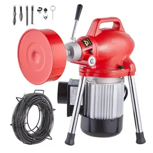 【Summervibes】VEVOR Drain Cleaner Machine 66FT x 5/8 Inch,  , 250W Electric Sewer Snake Auger Manual Feed - with 2 Sectional Steel Cables (66' x 5/8" and 15' x 3/8"), 7 Cutters and CW/CCW Control for 1.6" to 4" Pipes