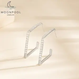 【#3】'Geo Sparkle' hoops Synthetic Zircon Earrings in 925 Sterling Silver