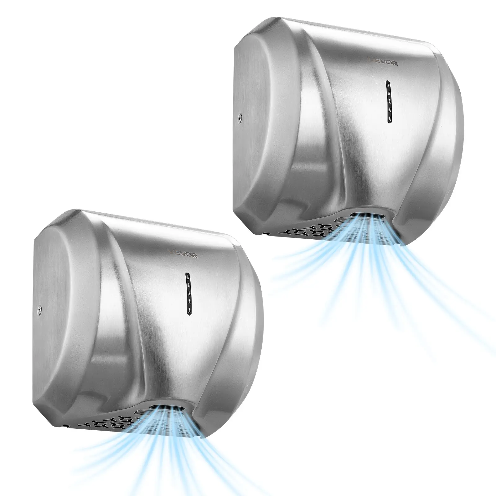 VEVOR 2-Pack 1800W Automatic High-Speed Stainless Steel Air Hand Dryers, HEPA Filter, Sturdy Build, User-Friendly Design, 110-120V AC Commercial Wall-Mounted for Hotels, Malls, Office