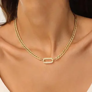 NECOCY Cuban Link Chain Necklace with Zircon Clasp for Men Women-Trendy Cuban Necklace Jewellery Gift 16 Inch For Fashion