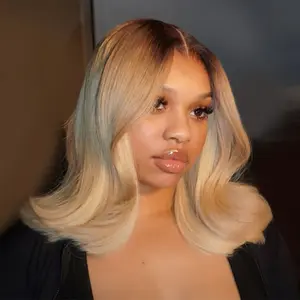[Summer Sale] Wiggins Hair Glueless 4/613 Straight 6*8 Bob Wig & Blonde Ombre 90's Flip Bob Wig With Brown Roots Ombre Human Hair Pre Cut Upgrade 5*7 Lace Ready To Go Bob Wig Pre Plucked