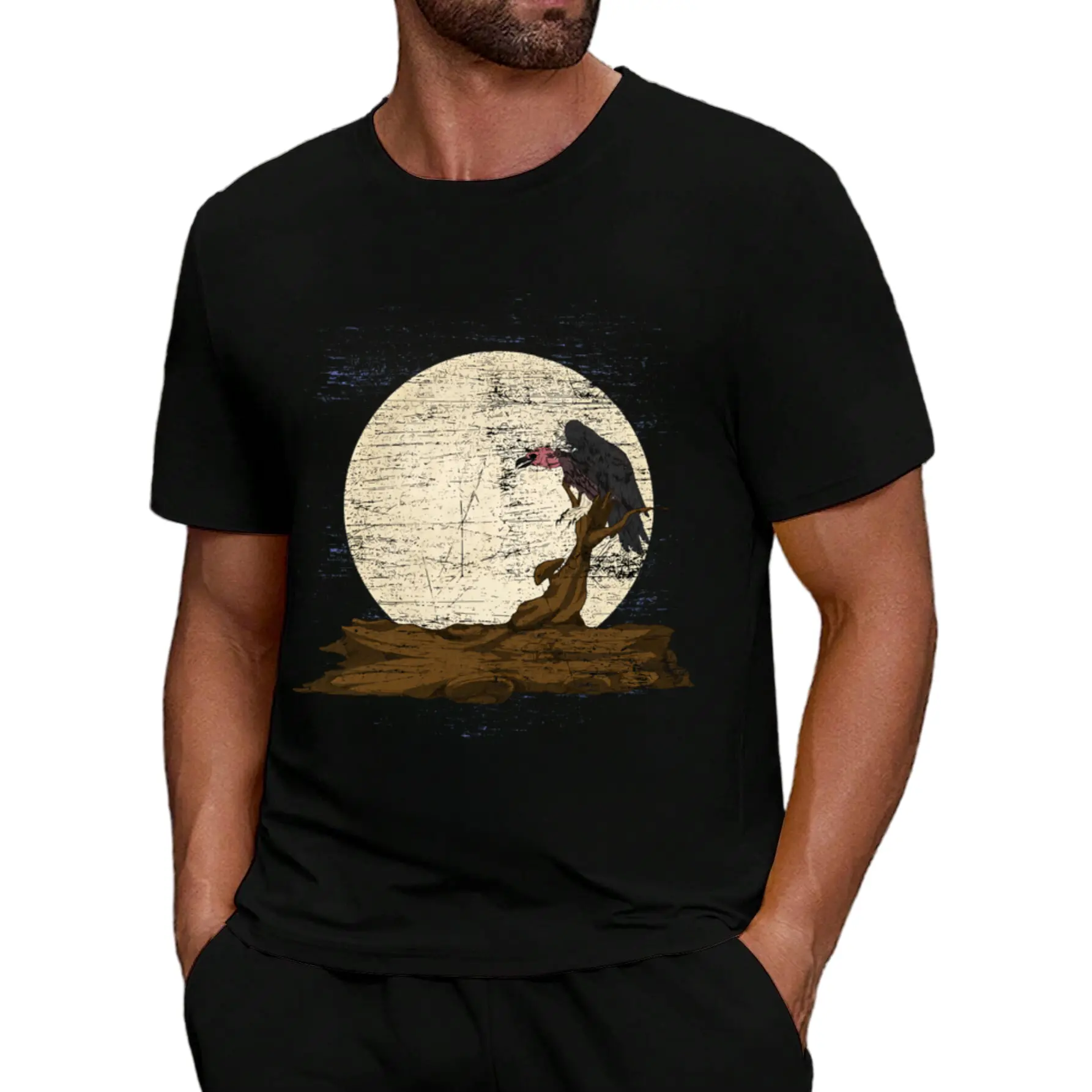 Scavenger Bird Moonlight Full Moon Turkey Vulture Vulture T-Shirt[Cool Design] Street Trending Style Women's Tee Comfortable Cotton Round Neck Shorts Same Gender Design and Sleeves Men's T Shirts