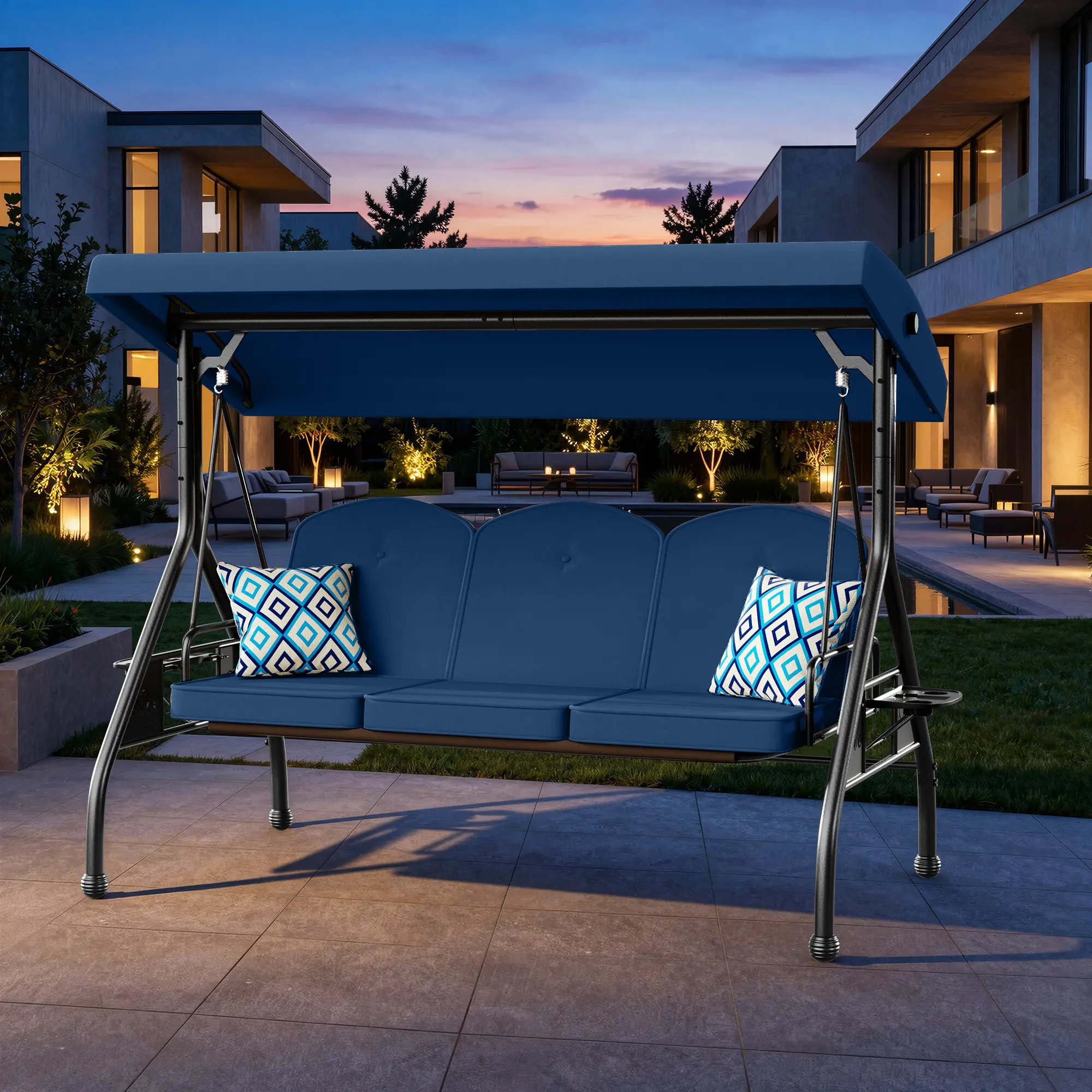 ZZWHOM 3 Seat Outdoor Porch Patio Swing 800lbs 2-in-1 Glider Chair with Adjustable Canopy & Removable Cushion, Durable Outdoor Design,home decor,camping essentials