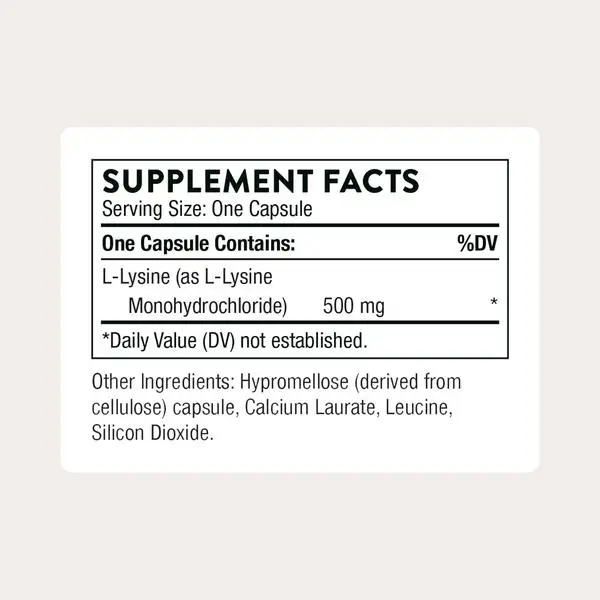 THORNE Lysine, 500 mg Essential L-Lysine Amino Acid, 60 Capsules