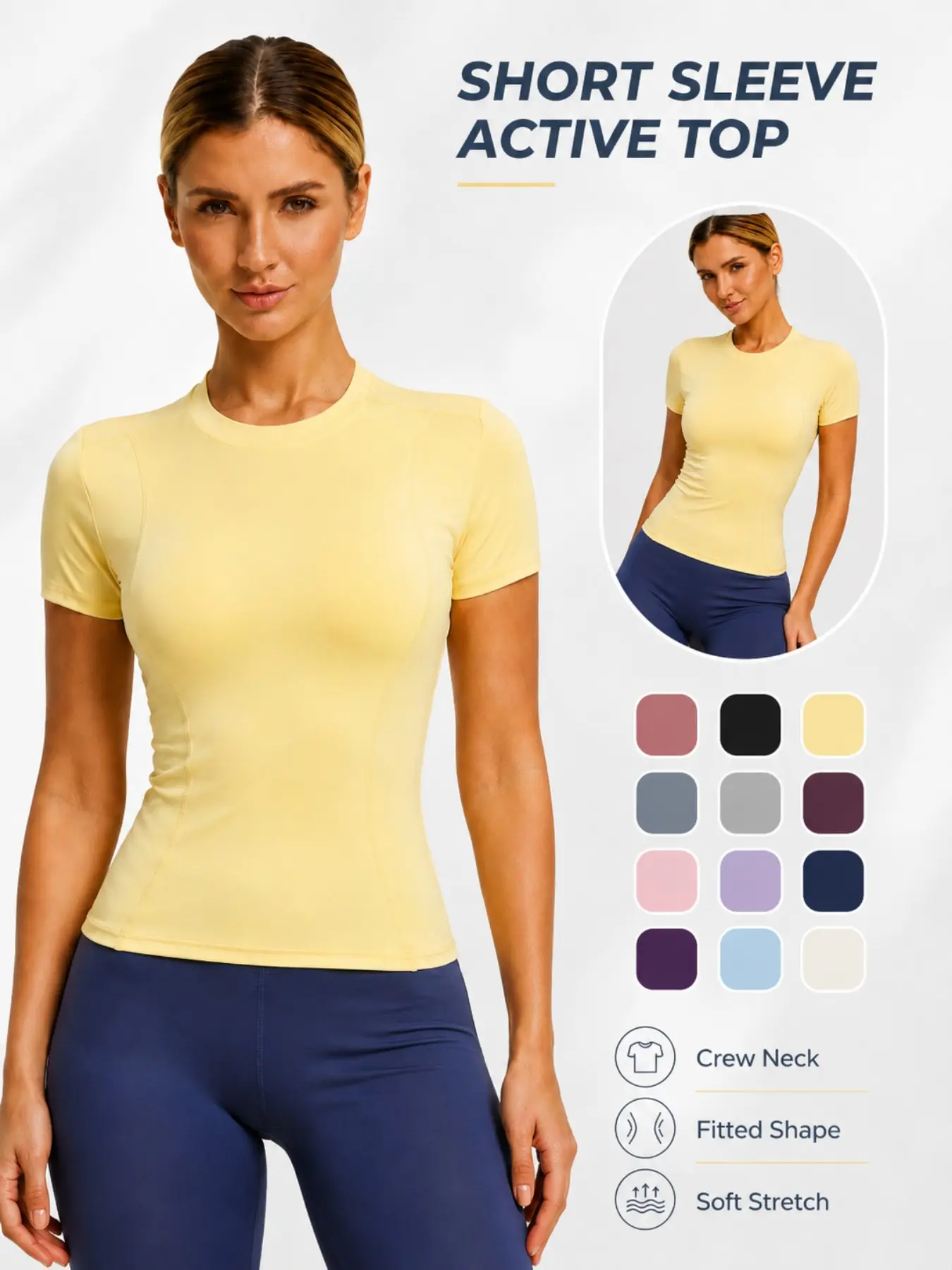 Women's Sporty Round Neck Short Sleeve Top, Outdoor Casual Training Gym Wear, Quick Dry Activewear, Comfortable Fashion Design, Quick Dry Fitted Plain Tee, Fitness Shirt, Fitness Apparel, Sportswear, Activewear Clothes
