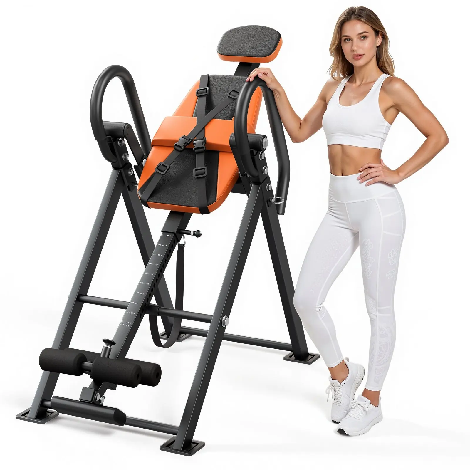 Inversion Table For Back Decompression, 300 Lbs Capacity, Heavy-Duty Inversion Equipment With Dual Roller Locking, Inverted Table For Neck, Shoulders, And Spine Relief, Multi-Angle Adjustments With Easy Tether Strap