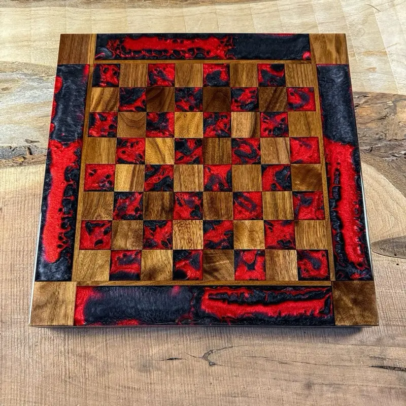 Black Onyx Red Lava Walnut Chess Board (PIECES INCLUDED) Black Onyx Red Lava Walnut Chess Board (PIECES INCLUDED)