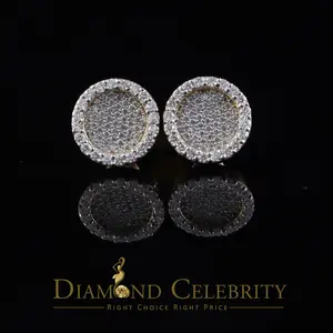 Diamond Celebrity’s 925 Yellow Silver 1.00ct VVS ‘D’ Moissanite Round Stud Earring Men’s/Womens