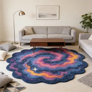 Dreamy Blue- Starry Sky Rug, Modern Luxury Washable Plush Carpet, Living Room Bedroom Decor, Easy Clean Home Decoration
