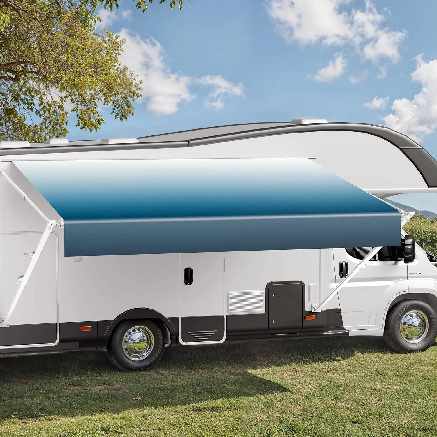 【SummerFinds】VEVOR Manual RV Awning Complete Kit, 15' Retractable Awning with Aluminum Alloy Frame, Outdoor Trailer Awning, Fit for Most RVs(Blue Fade)