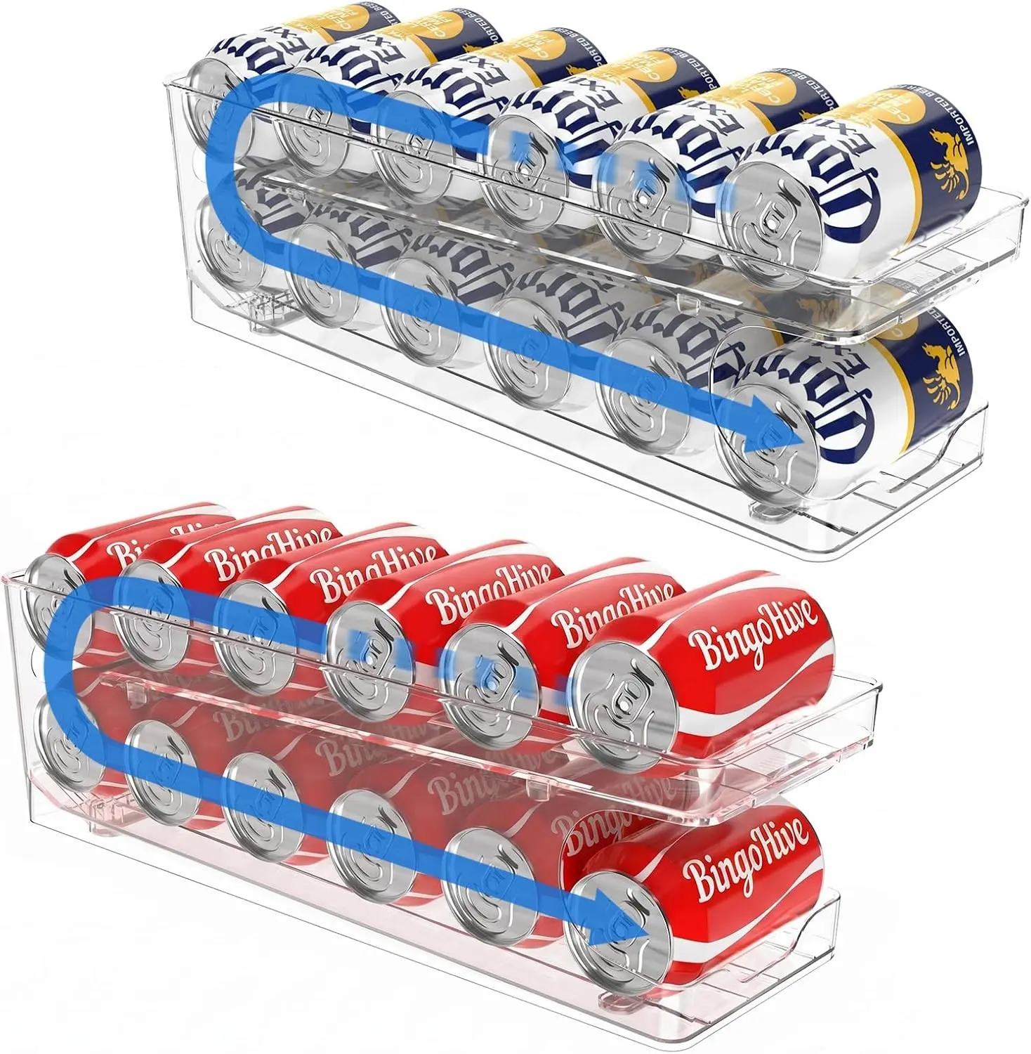 2 Pack Rolling Soda Can Dispenser for Refrigerator, Holds 12 Standard 11.15oz 12oz 330ML 355ML Cans, Beer Pop Can Holder Storage Organizer for Fridge