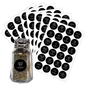 Preprinted Spice Jar Labels Set, Waterproof Kitchen Organization & Storage Numbers, Blackboard Style Spices Tags + Blank Labels, Customizable
