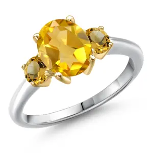 Gem Stone King 925 Silver and 10K Yellow Gold Yellow Citrine Engagement Ring For Women | 2.01 Cttw | Oval 9X7MM | Gemstone November Birthstone
