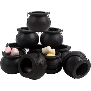 24 Pcs Mini Plastic Cauldron, Witch Calderon Pot Black Buckets with Handle Halloween Candy St. Patrick's Coins Holder & Party Favors
