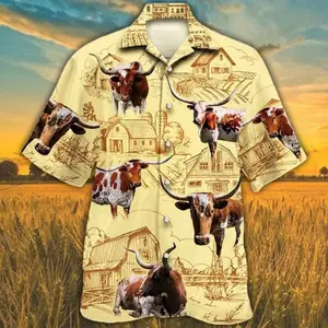 Tx Longhorn Cattle Lovers Farm Hawaiian Shirt, Unisex Print Aloha Short Sleeve Casual Shirt, Trendy Hawaiian Shirt for Men and Women, All over Print Hawaiian Perfect for Beach, Vacation, or Casual Summer Outfit