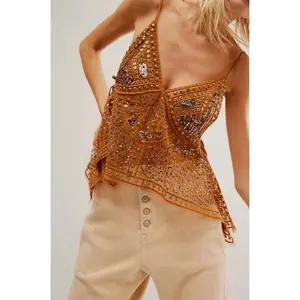 Sequin Embellished Camisole Top- orange