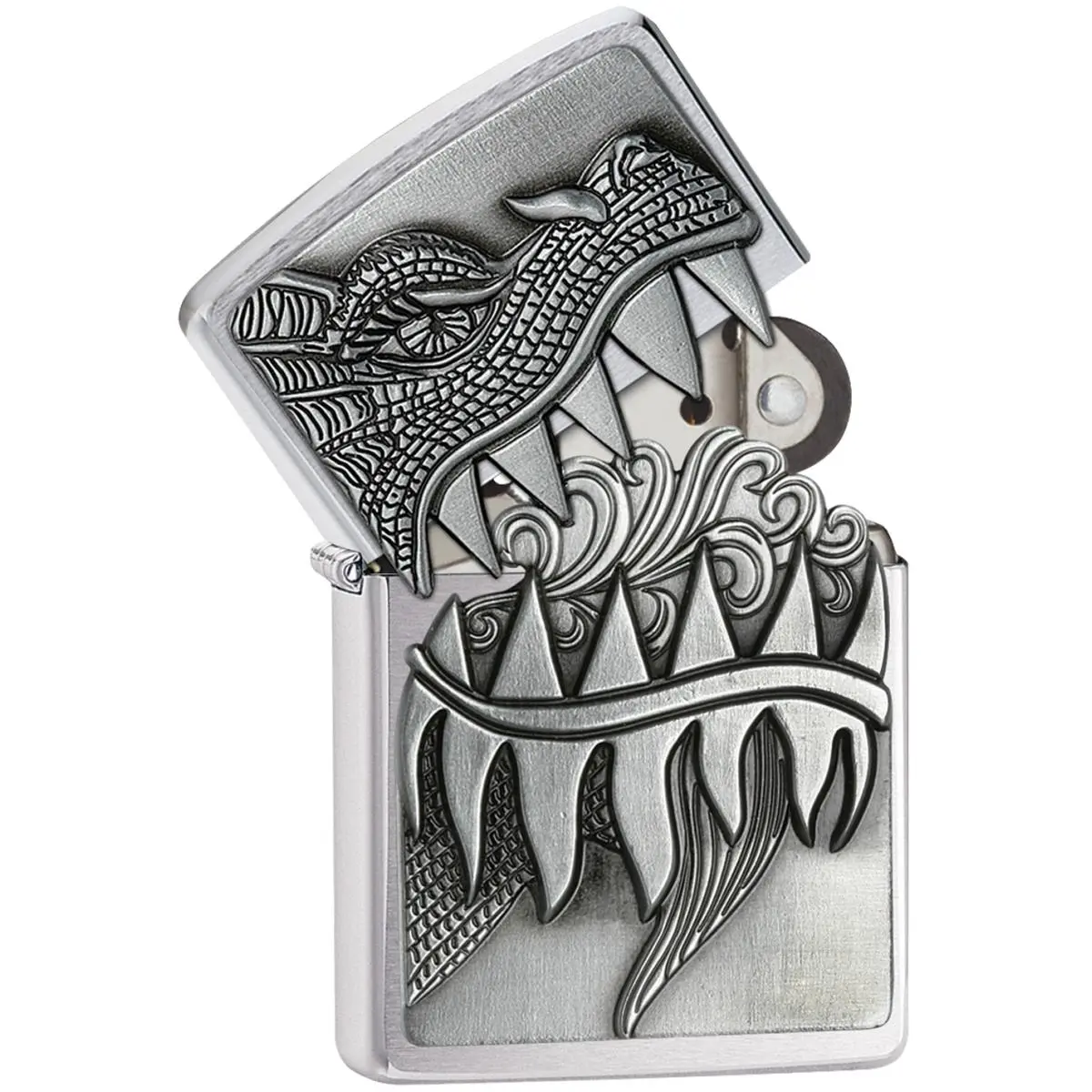 212 MAIN 2019 Choice Dragon Teeth Windproof, Waterproof, Refillable Brushed Chrome Metal Lighter - Men's Automotive & Motorcycle Car Interior Decoration Accessory, Lighters Novelty, Collectibles, Adult Surprise Open Item