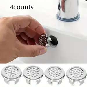 4 Pcs Plastic Bathroom & Kitchen Sink Overflow Covers, Chrome Hole Round Drain Cover with Handle, Waterproof Durable, Modern Sink Accessories