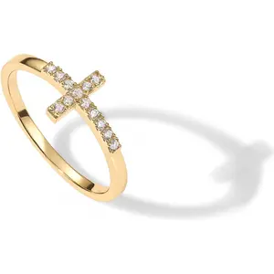 14K Gold Plated Cubic Zirconia Cross Ring for Women, Religious Infinity Eternity Promise Wedding Band