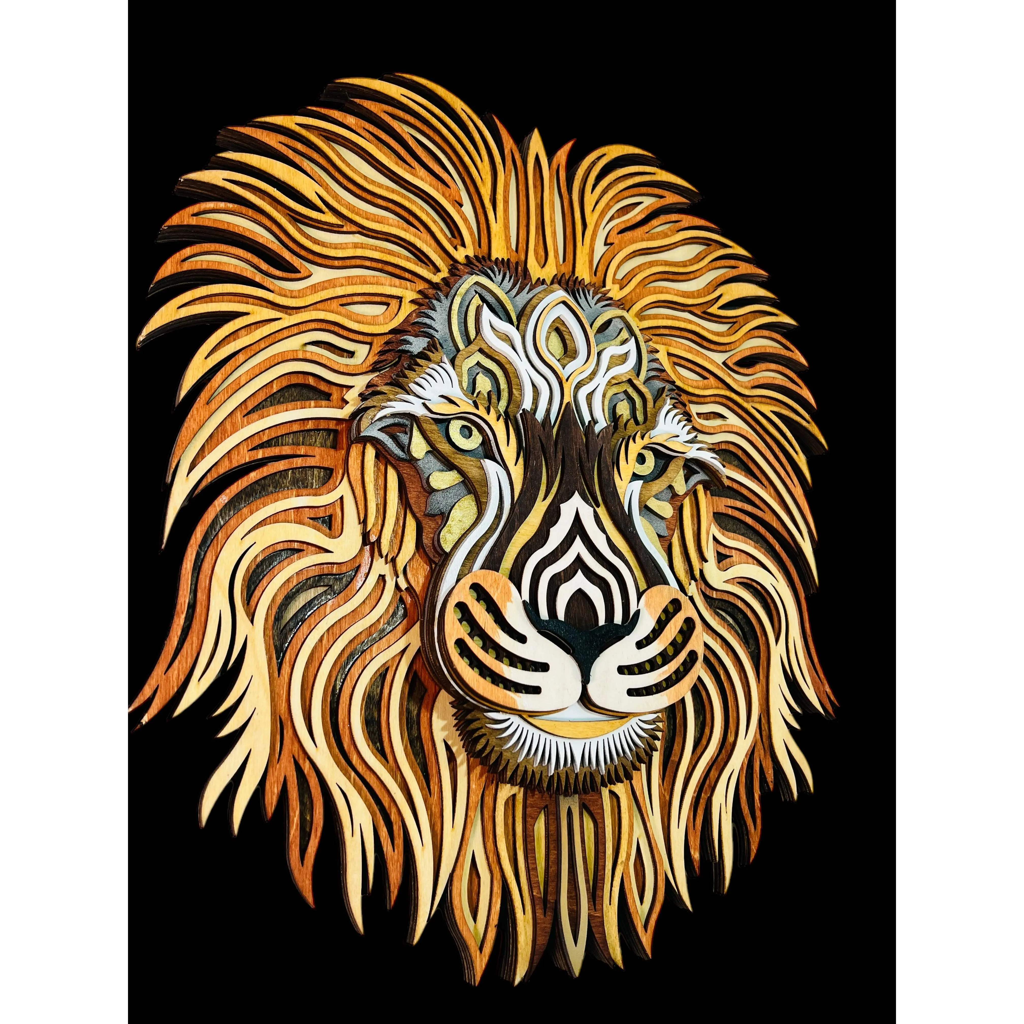 Wall Decoration Lion Head Layered Wood Art Mandala 3D Art