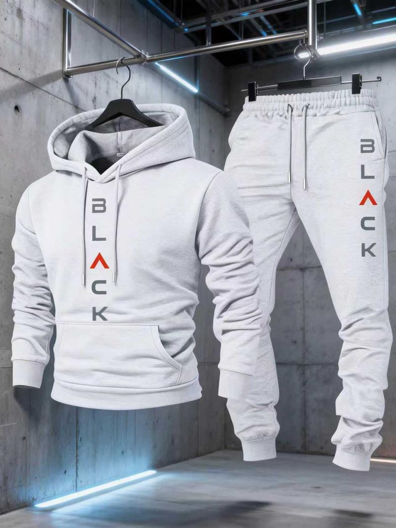 2026 new men's two-piece hoodie set with letter print, casual sports jogger pants, suitable for spring, autumn, and winter, made from soft and comfortable fabric, ideal for everyday casual wear