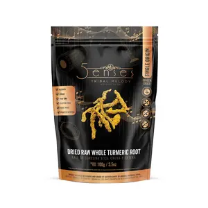 5Senses Turmeric Root Dried Whole | Curcuma | Tribal Melody | Single Origin, Non-GMO, Fairtrade, Kosher, Gluten-Free, Vegan Flavor Spice