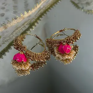 Gold Hoop Earrings with Colored Jhumki - Elegant Design with Gold Finish and Colorful Accents