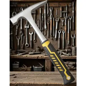 31 Oz Rock Hammer with Non-Slip PU Handle for Geological Exploration, Prospecting & Mining - Shock Absorbing Design, Durable Pointed Tip, Flat Head for Rock Hounding & Field Work