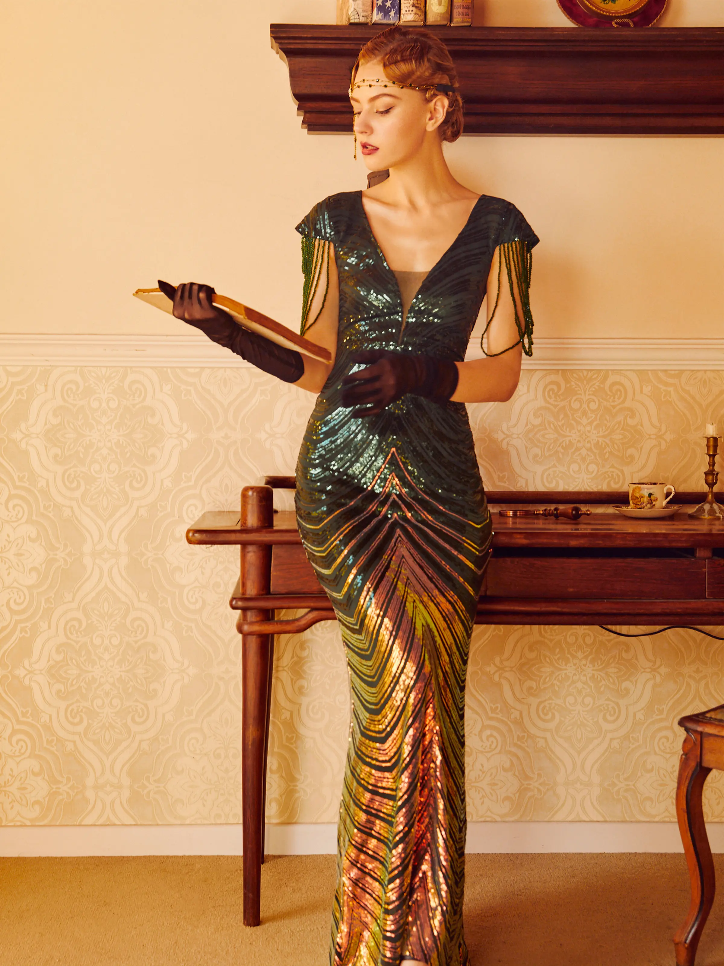 BABEYOND Sheer Scoop Neck Iridescent Sequin Dress Maxi Formal Womenswear  Vneck - Evening Lady elegant gowns green dress party maxi - TikTok Shop