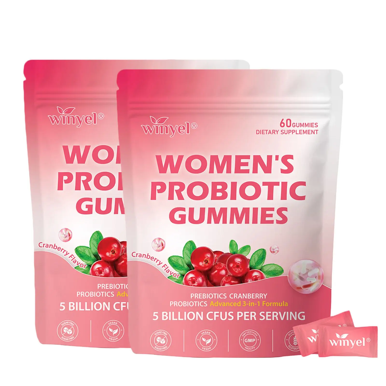 WINYEL Cranberry Probiotic Gummies | Targets body odor, women's health, and pH balance | Vegan (60 gummies per pack)