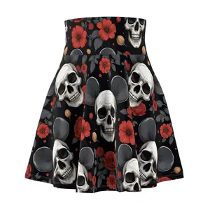 Skater Skirt, Gothic Floral Skull Print, Women's Clothing, Knee Length Circle Skirt, Alternative Fashion, Halloween Outfit