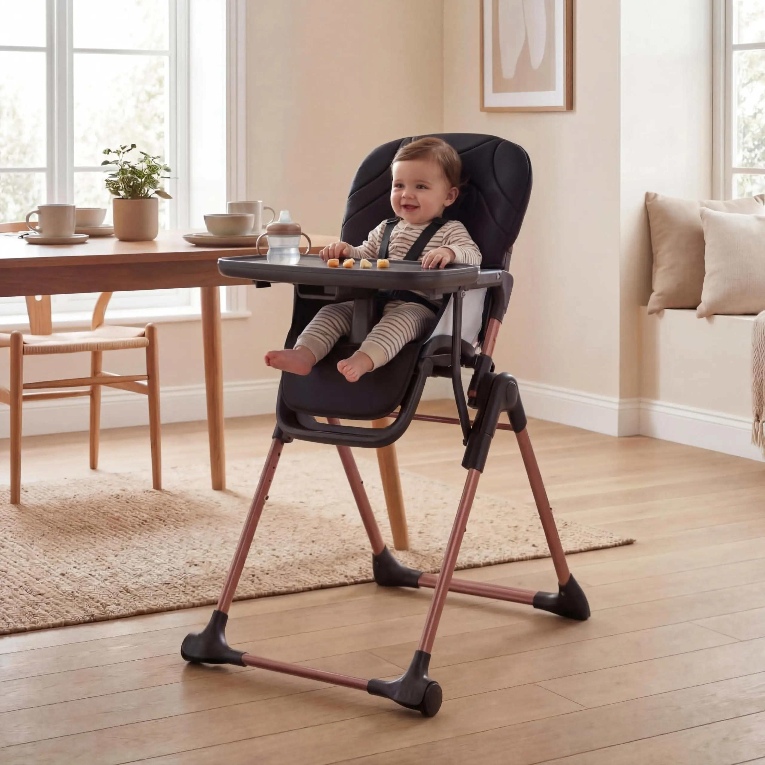 GAOMON PioneerWorks Portable & Foldable High Chair for Baby, 3-in-1 Adjustable Feeding Chair with Double Removable Trays, Compact Travel High Chair, Convertible Toddler Chair for 6-36 Months