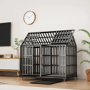 ARCH 52" Heavy Duty Dog Crate Large Dog cage Strong Metal Dog Kennels and Crates for Large Dogs with 4 Lockable Wheels