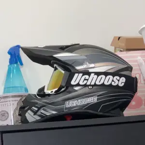 Motocross Helmet Dirt Bike ATV Mountain Bike Rally Off Road Safety Gear with Detachable Brim Free Goggles for Adults Full Face