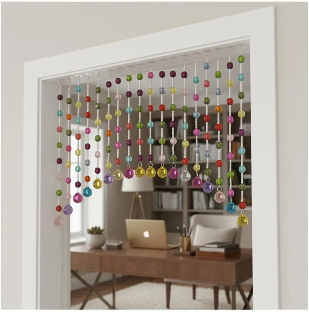 Beaded Door Curtain, Acrylic Multicolor Door String Beads Curtains for Doorways Hippie Window Closet Door Way Bead Hangings Curtain Arched Bedroom Hallway String Curtains(20 Strings)