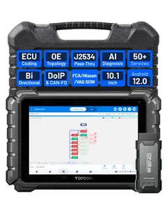 TOPDON ONE 10.1" Bidirectional Car Diagnostic Tool OBD2 Scanner J2534 Pass-Thru, ECU Coding & 50+ Services, Full System Scan TopFix AI, OE Topology Mapping