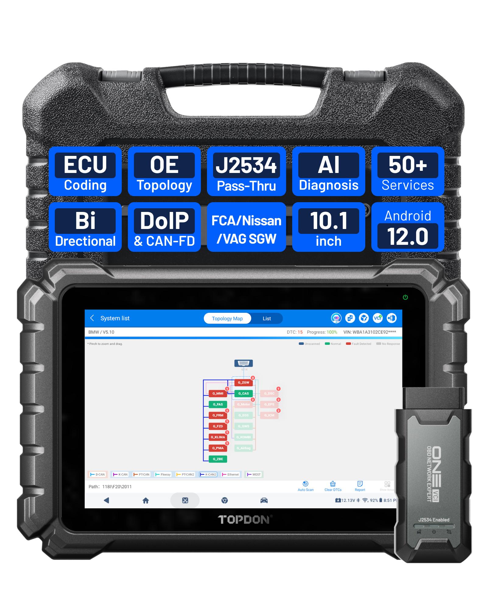 [FathersDayGift] TOPDON ONE 10.1" Bidirectional Scanner with ECU Coding , J2534 Pass-Thru, TopFix AI Diagnostics, OE Topology Mapping  Professional Automotive Scan Tool