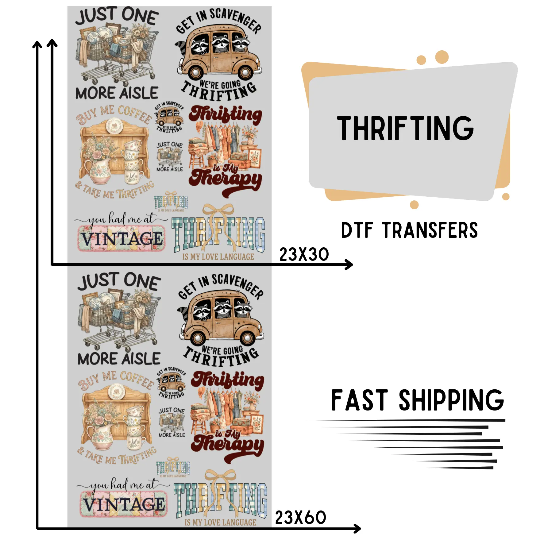 Thrifting | Premade DTF Transfer Gang Sheet For Graphic Tees