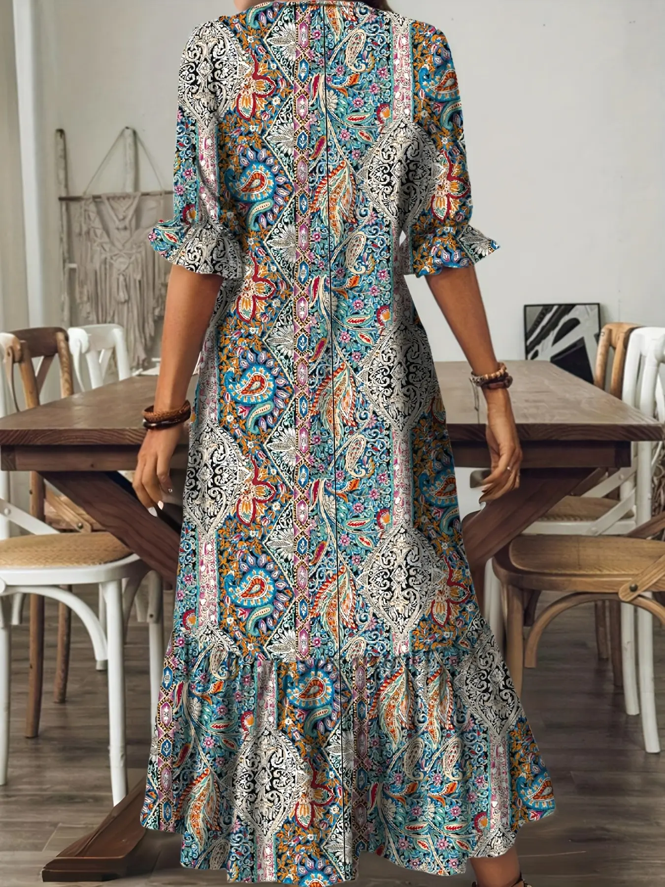 knee length dresses for ladies Boho Blossoms Floral Bell-Sleeve Midi Dress main image 0